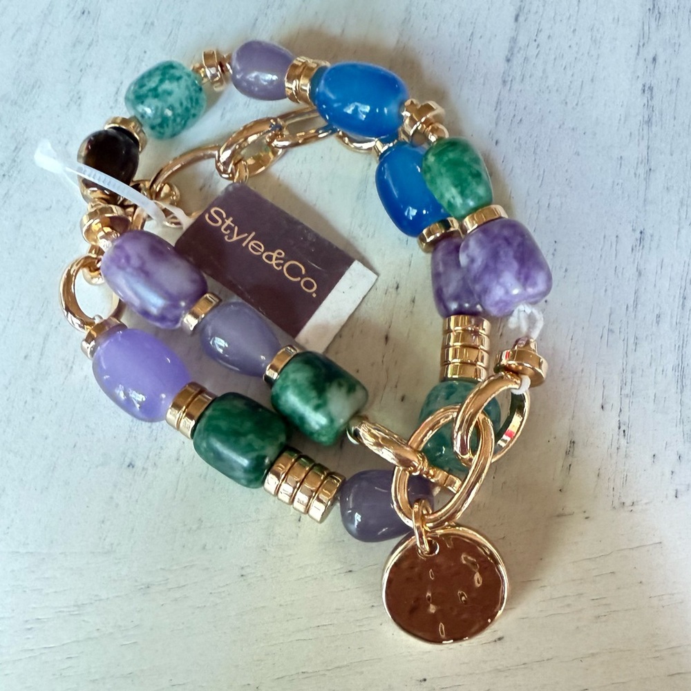 New Style & Co Gold-Tone 2-Pc. Multicolor Bead Stretch Bracelet Set - Picture 3 of 8